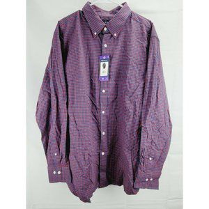 Members Mark Cotton Poplin Long Sleeved Shirt Size XXL 2XL Plaid red blue